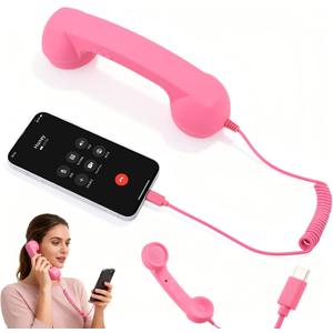 Retro Phone Handset for iPhone & Android,2026 New Cell Phone Receiver with Microphone & Speaker,Classic Vintage Old School Telephone Receiver for Mobile Phones,90s Style Prop for Photos (Pink)