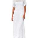 Fisoew Womens Crochet Swimsuit Cover Up Summer Vacation Resort Bathing Suit Swimwear Casual Short Sleeve Maxi Beach Dresses White Large