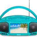 Aiwa Portable Boombox, Crystal Clear Sound with 3W x 2 Speakers and Bass Function, Featuring a 7" LCD Display, Bluetooth Connectivity, FM Radio, CD/DVD Player, Streaming on Roku and Amazon Firestick, Aqua Blue