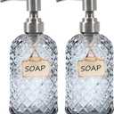 Bathroom & Kitchen Glass Hand and Dish Soap Dispenser with 304 Rustproof Stainless Steel Pump (Grey-2pack) (Gray)