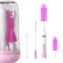 Travel Electric Baby Bottle Brush Set with Electric Bottle Cleaner and Water Bottle Brush and Nipple/Straw Brush,Milk Frother and Drying Rack(Purple)