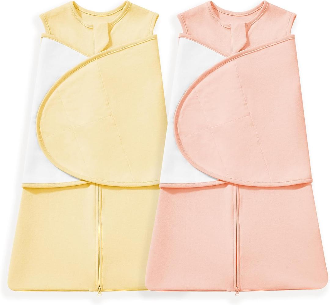 2 Pack Baby Sleep Sack Swaddle Blanket for Boys Girls | Infant Swaddling Sleeping Bag, 100% Cotton Adjustable Newborn Wrap Wearable Blanket (Pink + Beige)