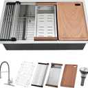 32 Inch Undermount Kitchen Sink with Faucet - 32x19 Single Bowl Undermount Kitchen Sink with Faucet Combo, 10 Inch Deep Stainless Steel Workstation Sinks with Accessories