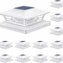 APONUO Solar Post Cap Lights, 12 Pack 2-Mode Fence Post Solar Lights, IP65 Waterproof, Auto On/Off, Outdoor Deck Fence Garden Lights for 4x4 5x5 6x6 Vinyl Posts, White