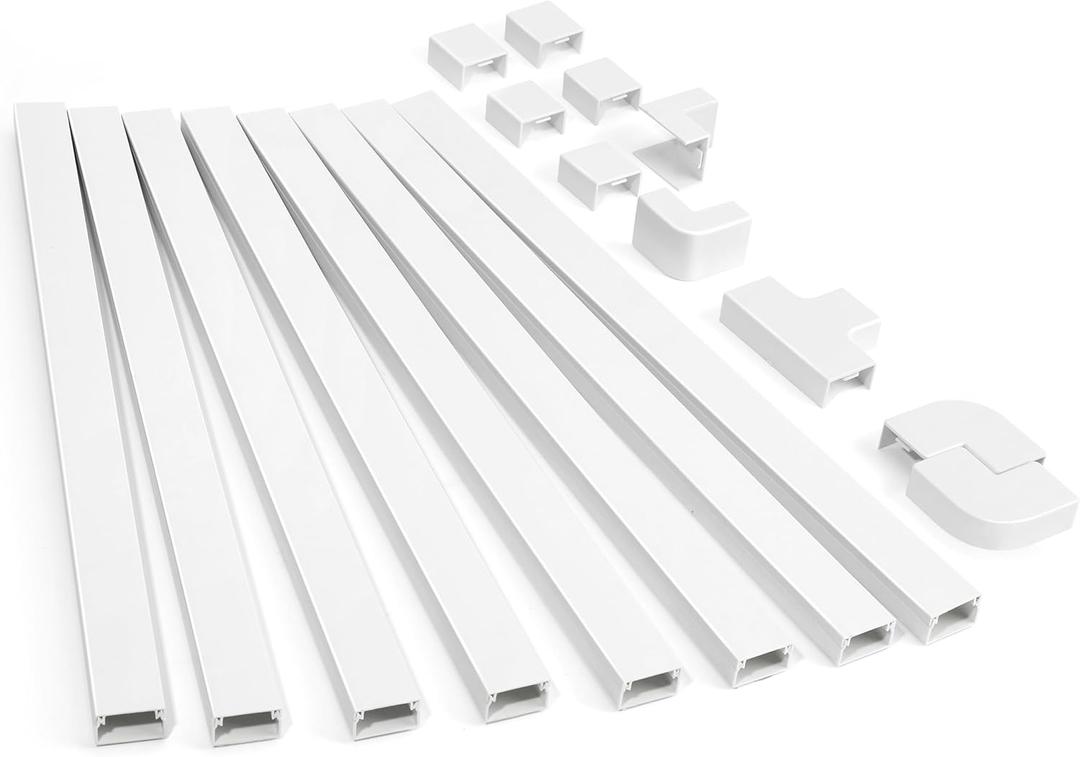 126in Cord Hider Kit, ZhiYo Cord Covers for Wall Mounted TV, Paintable Wire Cover for Cords, TV Cable Hider Wall Kit, Wall Cord Concealer, Cable Cover Wall Wire Management, 8xL15.7in W0.95in H0.55in (Medium, White)