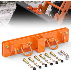 Tractor Bucket Hooks 1/4" G70 Grade Steel Bolt on Grab Hooks with 2 Receiver, 1/2" Forged Tie Down D Rings for Universal Tractor Buckets with Back Steel Plate (Orange)