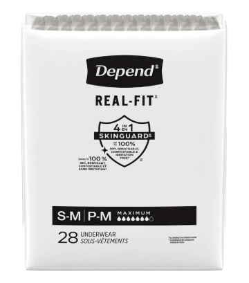 Depend Real Fit Incontinence Briefs for Men, Maximum Absorbency, S/M, Grey (28 Count)