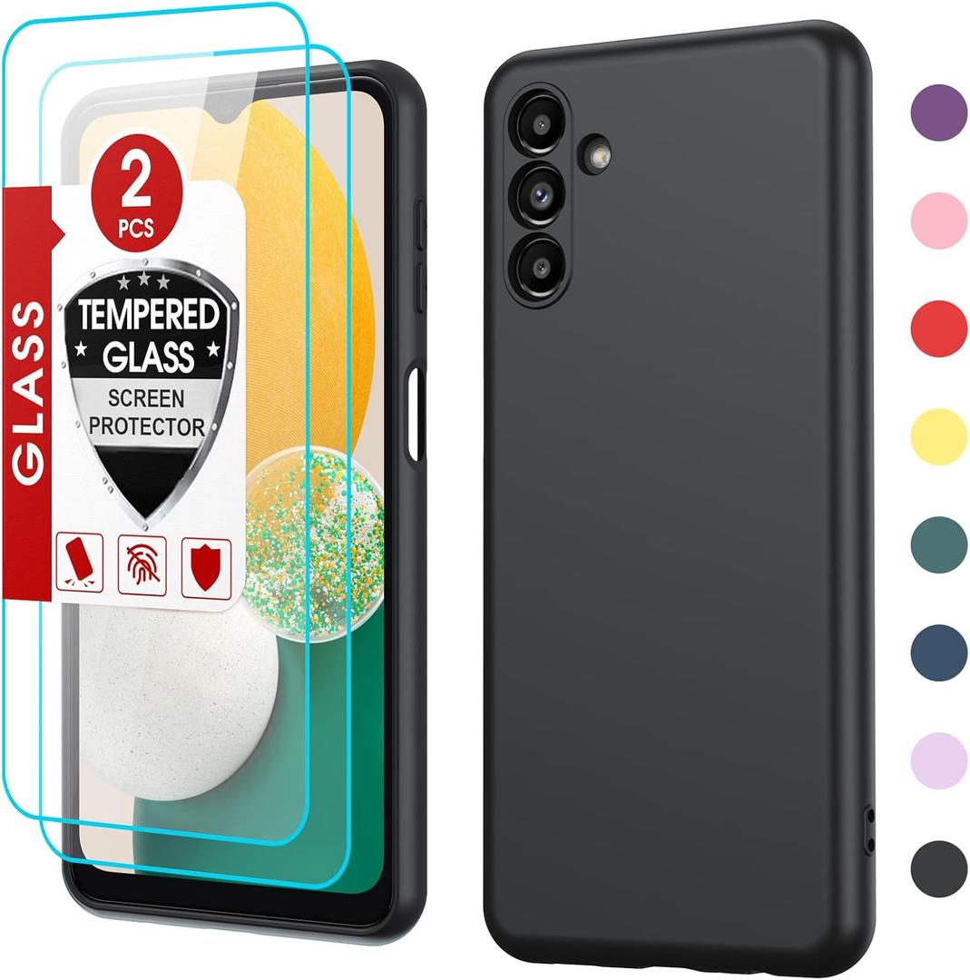 LeYi for Samsung Galaxy A13 5G Case: A13 5G Case with 2 Pack Tempered Glass Screen Protector for Women Men, Liquid Silicone Slim Silky-Soft Protective Phone Case for Samsung A13, Black