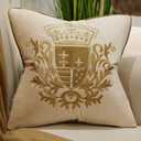 Avigers 20 x 20 Inch Embroidery Velvet Cushion Cover Shield Luxury European Pillow Case Pillowcase Home Decorative for Sofa Chair Bedroom Throw Pillow, Beige