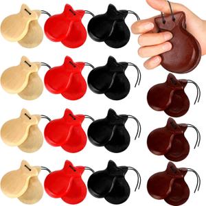 8 Pcs Spanish Castanets Musical Instrument Flamenco Castanets with String Traditional Wood Hand Percussion for Adults Beginners Spain Souvenir Gift, 4 Colors