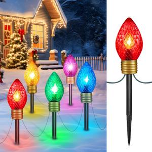 Strawberry Jumbo C9 Christmas Pathway Lights Outdoor - 8.5 Feet 5 LED C9 Pathway Lights, Jumbo Multicolor Light Bulb Christmas Light Outdoor Decorations for Lawn Holiday Yard, Multicolor (1 Pack)
