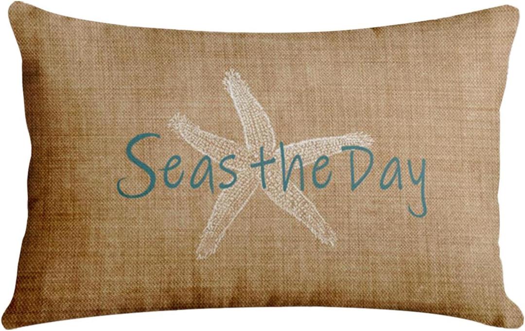 Emvency Linen Throw Pillow Cover Seas Day Vintage Beach Starfish Canvas Look Coastal Decorative Pillow Case Whimsical Home Decor Rectangle Queen Size 20x26 Inch Cushion Pillowcase (26" x 20" (Pack of 1), Starfish)