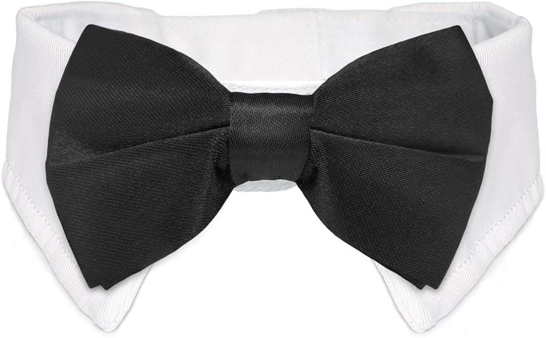 Cat Tuxedo, KOOLMOX Black Cat Bow Tie Sewed with Handcrafted Adjustable White Collar for Formal Pet, Male Cat Collar for Small Puppy Boy Dog Collars Cats Wedding Outfit Birthday Gift Dog Bows