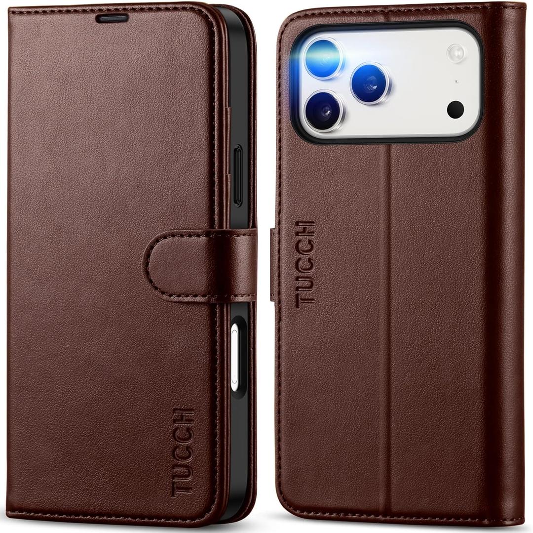 TUCCH Wallet Case for iPhone 17 Pro Max (6.9-Inch) 2025, 4 Card Holders, RFID Blocking, Stand, Shockproof TPU Shell, PU Leather, Magnetic Closure, Protective Folio Cover, Chocolate Brown