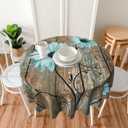 Giwawa Rustic Daisy Round Tablecloth 60 Inch Vintage Teal Sunflowers Wooden Board Circle Table Cover Shabby Chic Flower Barnwood Table Cloth Washable for Dining Kitchen Parties Cabin Decor
