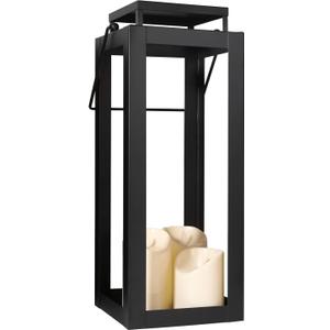 12.4" Black Metal Modern Candle Lantern – Decorative Hurricane Lantern for Indoor & Outdoor Use, Ideal for Table, Black Lantern for Mantle, Halloween, Christmas, and Wedding Decor