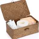 Sumnacon Small Wicker Basket with Lid Rectangle Woven Baskets for Toiletries Tampon Storage,Wicker Storage Basket with Lid,Decorative Seagrass Storage Baskets for Shelf Bathroom Toilet Table,Coffee