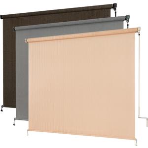 Outdoor Roller Shade, Exterior Cordless Patio Roll Up Blinds with Splicing Design, Cordless Shade Cloth Roll Blinds for Porch Gazebo Pergola Balcony Backyard (8' W x 6' H, Sesame)