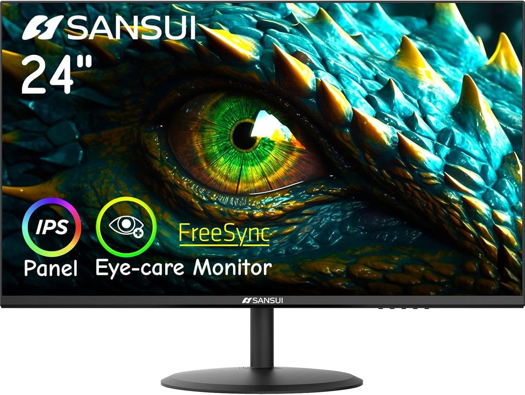 SANSUI Computer Monitor 24 inch IPS Eye Care 1080P Display HDMI,VGA Ports with 178 Viewing Angle/Frame-Less/Tilt/VESA Compatible for Office and Home (24 inch FHD)