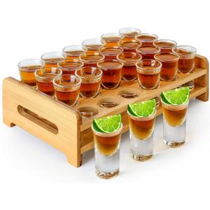 Shot Glass Set 24pcs 0.5 oz - 0.66 oz / 15ml- 20 ml Shot Glass Tray Holder Clear Glass for Party, Club, Bar, Spirit Tasting - MJ-24-15 (15ml 24pcs)