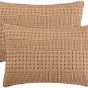 PHF 100% Cotton Waffle Pillow Shams King Size, 2 Pack 20" x 36" Soft Skin-Friendly Pillowcases, No Filling, Aesthetic Woven and Breathable Waffle Weave Pillow Case Covers for Bed, Camel