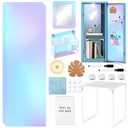 MotiMind 25 Pack Iridescent Locker Accessories, First Day of School Essentials with Locker Shelf, Locker Wallpaper, Mirror, LED Wireless Light, Pen Holder, Acrylic Magnetic Dry Erase Board, Locker Rug