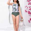 SOLY HUX Girl's Swimsuits Tropical Print Cutout Tankini Set 2 Piece Summer Bathing Suits (Green) 9Y