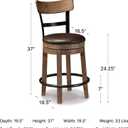 Signature Design by Ashley Pinnadel Counter Height Swivel Bar Stool, Brown Wood, engineered wood & metal frame, Faux leather cushion, 24.25 inch seat, Smooth 360-degree rotation, Metal footrest, Highback 19"D x 19"W x 37.25"H