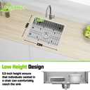 Stainless Steel Kitchen Sink, 23x18x5.5 Inch Low Height Design Single Bowl Undermount Kitchen Sink Come With Accessories Ensure Individuals With Limited Mobility Easily Accessing And Using, 23x18x6 inches
