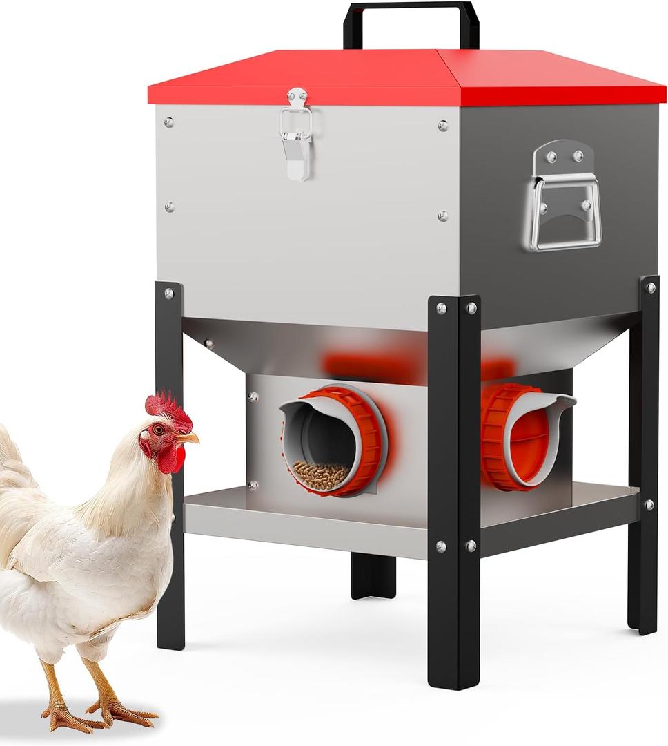 35LB Large Chicken Feeder, Automatic Metal Chicken Feeder with 4 Ports