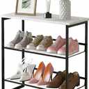 Garden 4 you Shoe Rack for Entryway 3 Tiers 11.8" D x 25" W x 20" H, Metal Shoe Rocks with White Wooden Tabletop, Angled Shoes Rack with Adjustable Mesh Shelves for Entryway Hallway Closet