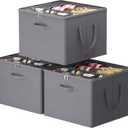 Lifewit Shoe Storage Organizer for Closet, Fits 12-16 Pairs, Large Shoe Box Storage Containers with Clear Cover and Reinforced Handles, Foldable Storage Bins Fits for Boots Heels Sneakers, 3 Pack Gray