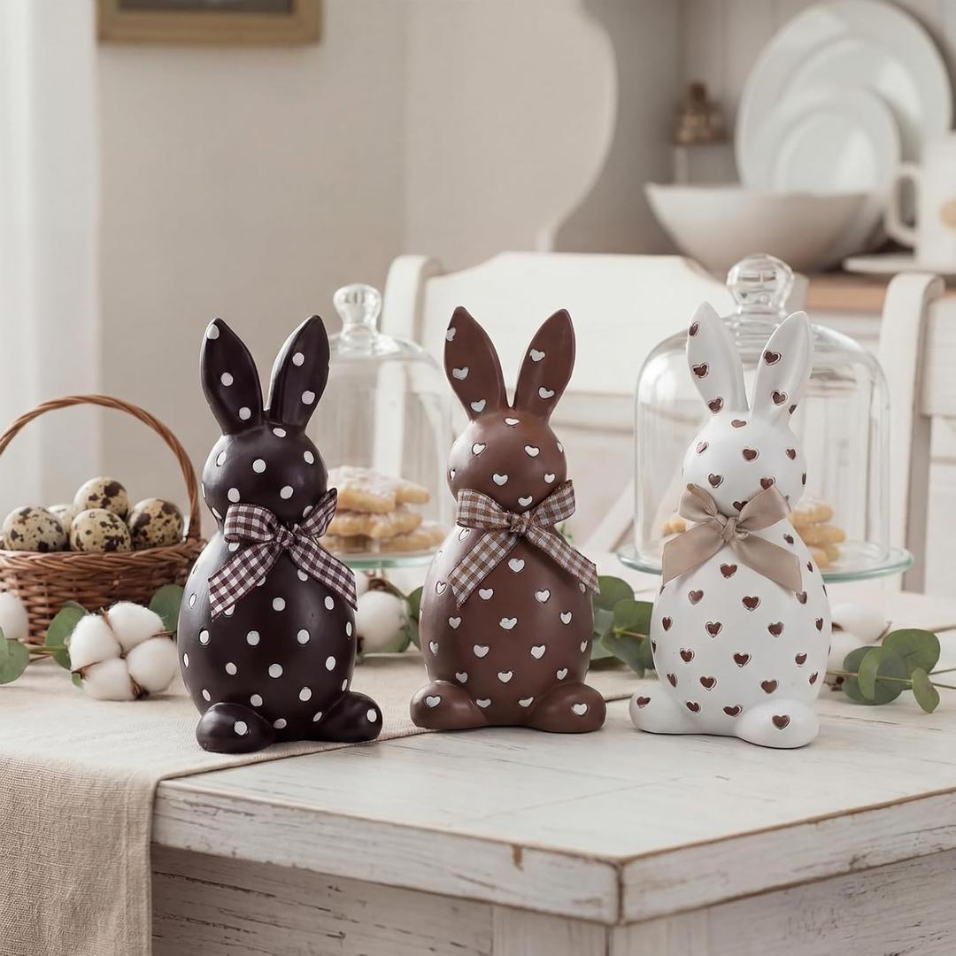 Amyhill 3 Pcs 3D Easter Bunny Decorations Resin Rustic Farmhouse Rabbit Table Centerpiece Vintage Easter Bunny Tiered Tray Decor Tabletop Freestanding Gifts for Spring Party Gifts