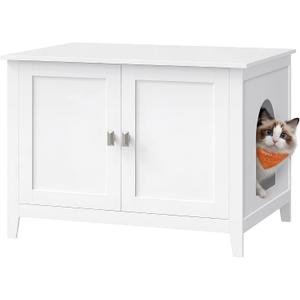 Feandrea Cat Litter Box Enclosure, Modern Hidden Cat Litter Box Furniture, Double Doors, Handles, Indoor Pet House Washroom, Living Room Side End Table, Cloud White UPCL015WB01
