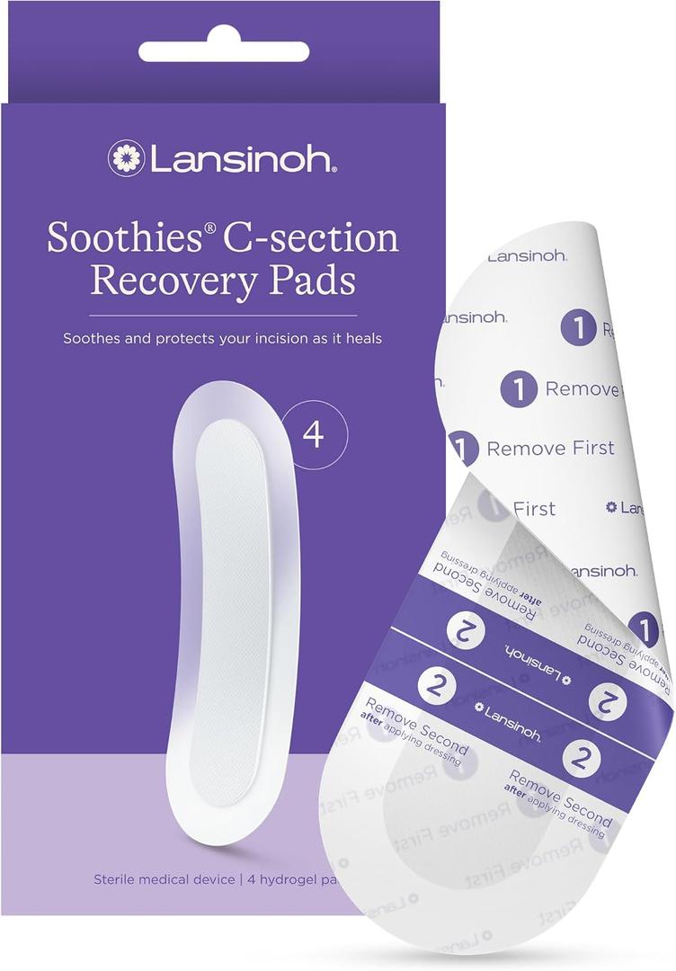 Lansinoh C Section Recovery Must Haves Pads, Postpartum Essentials for Scar Care, 4 Sterilized Pads Provide Cooling Relief, Pregnancy Hospital Bag Essentials, Ideal for Baby Registry
