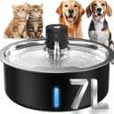 Dog Water Fountain, 7L/1.8G/236oz Stainless Steel Dog Water Fountain for Large Dogs, Dog Water Bowl Dispenser, Super Quiet Pump and Replacement Filters for Cats and Dogs (Black, 7L+8 Filters)