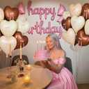 2 x Cream and Brown Heart Balloons Decorations, 20pcs Cream Brown Heart Shape Foil Balloons with Pink Bow Decoration for Brithday Baby Shower Wedding Valentines Party Decoration