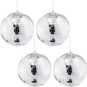 Suwimut 4 Pack Mirror Disco Ball, 6 Inch Cool and Fun Silver Hanging Disco Ball with Attached String for a Party or Dj Light Effect, Party Decorations, Home Decorations, Stage Props, Christmas