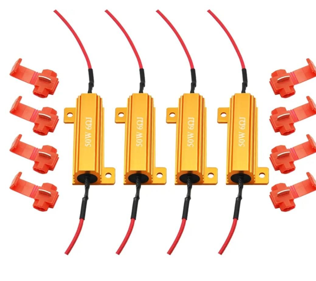 AUXLIGHT 4Pcs Quality 50W 6ohm Load Resistors - Fix LED Bulb Hyper Flash/Error Code, Turn Signal Fast Blinker (Resistors get very hot during working)