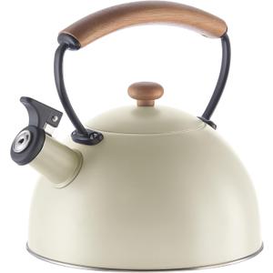 OGGI Tea Kettle for Stove Top - 85oz / 2.5lt, Stainless Steel with Loud Whistle & Stay-Cool Wood Handle, Ideal Hot Water Kettle and Water Boiler - Warm Gray (2.6 Quarts)