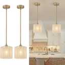 2-Pack Hand-Woven Rattan Pendant Lights, 7.67" Boho Hanging Pendant Light Fixtures, Coastal Hexagonal Mini Island Lights for Kitchen Island, Foyer, Bedroom, E26 Base