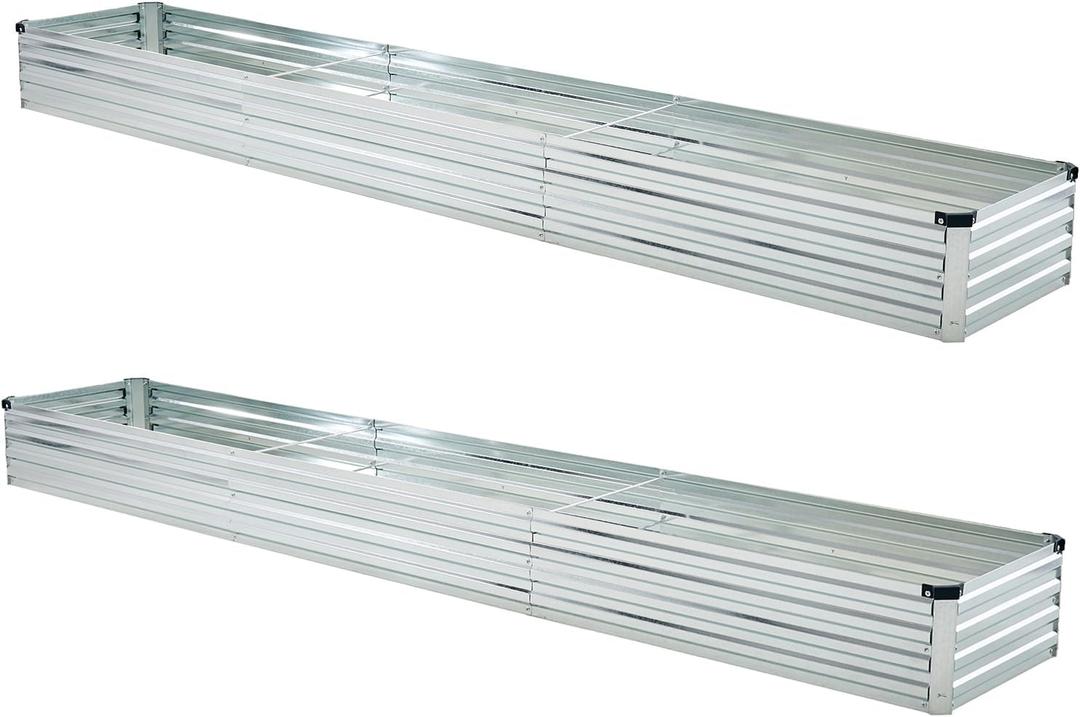 10x2x1ft(2 Pack) Galvanized Raised Garden Bed,Outdoor Planter Box Metal Patio Kit Planting Bed for Vegetables Flowers and Succulents,Silver