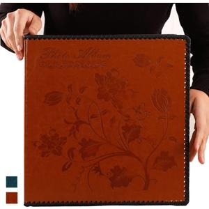 Photo Album Self Adhesive Pages, Huge Magnetic Self-Stick Picture Album with Leather Vintage Inspired Cover, Hand Made DIY Albums Holds 3X5, 4X6, 5X7, 6X8, 8X10, 10X12 Photos (Brown 80 Pages)