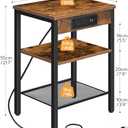 HOOBRO Side Table with Charging Station and USB Ports, Small End Table for Small Space, 3-Tier Nightstand with Adjustable Shelf, for Living Room, Bedroom and Balcony, Rustic Brown BF112BZ01