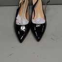 GENSHUO Women's Low Kitten Heel Slingback Ankle Strap Pump Pointed Toe Comfortable Formal Party Wedding Dress Shoes Patent Leather Black 6