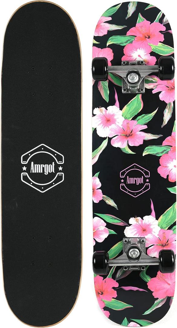 Skateboards for Beginners,31 * 8 inches Complete Skateboards for Kids,Boys,Girls and Adults,7 Layer Maple Wood,Double Kick Deck Concave Standard and Tricks Skateboard