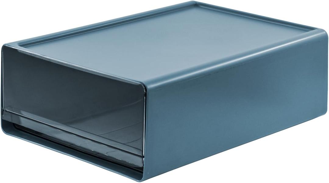 VANRA Desk Drawer Organizer Office Stackable Storage Drawers Single Drawer Unit Stacking Drawer System Plastic Storage File Cabinet for A4 Letter Size Paper (Blue)