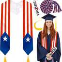 4Pcs Graduation Flag Stole Sash Class of 2026 with Grad Cap Tassel Scroll Honor Cord - Style 2