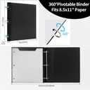 360 Degree Pivotable Binder, Upgraded 3 Ring Binder 1 inch, Flexible Binders 3 Ring, Foldable Three Ring Binders- Black