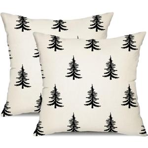 DFXSZ Christmas Pillow Covers 18x18 inch Set of 2 Christmas Tree Decorative White Throw Pillow Covers Winter Famliy Decoration for Home Couch TH-30A18